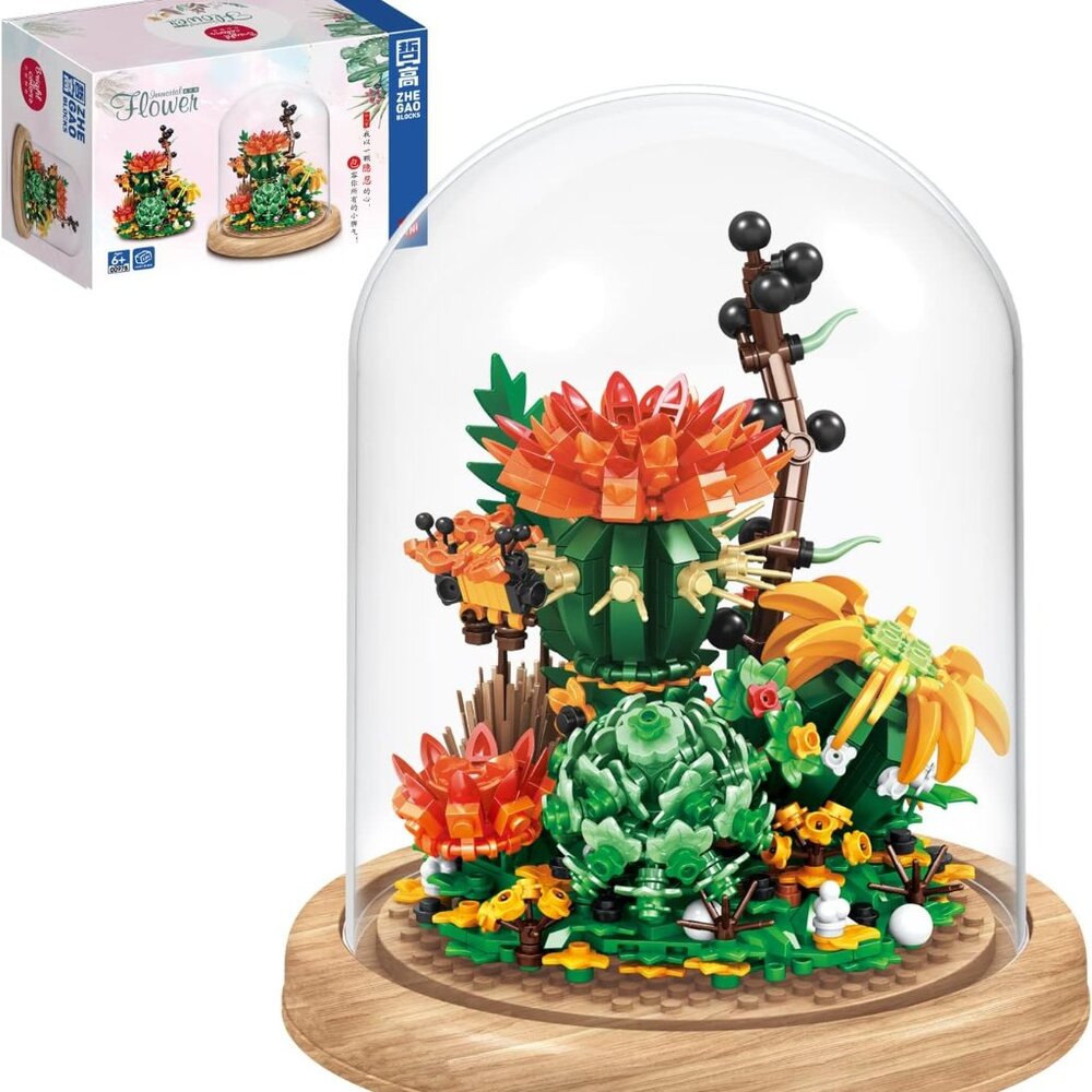 Blossom Bricks Eternal Flower Cactus Succulents + Dome NEW, *Not LEGO Compatible